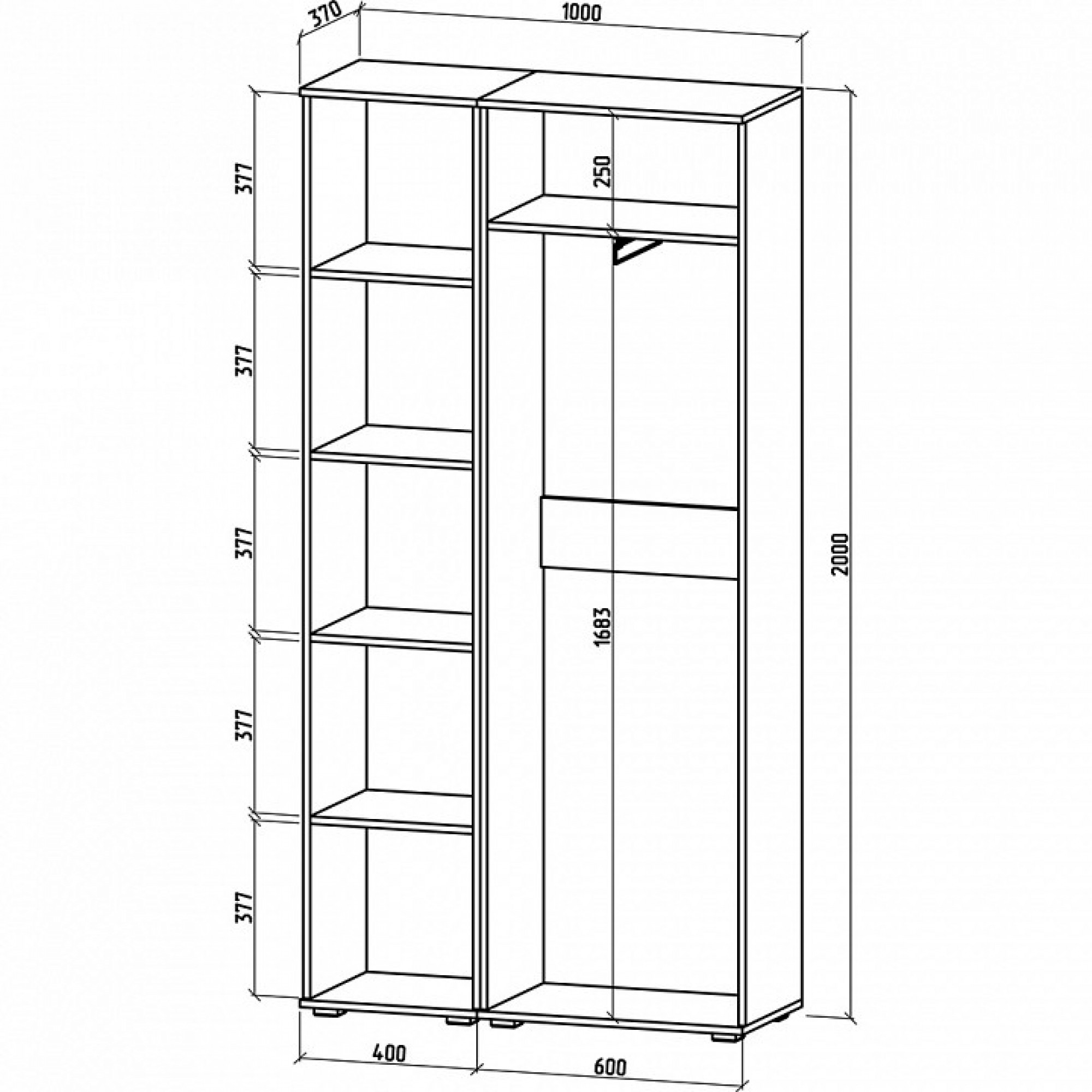 Шкаф платяной Тунис-6    MAS_SHT-6-DS