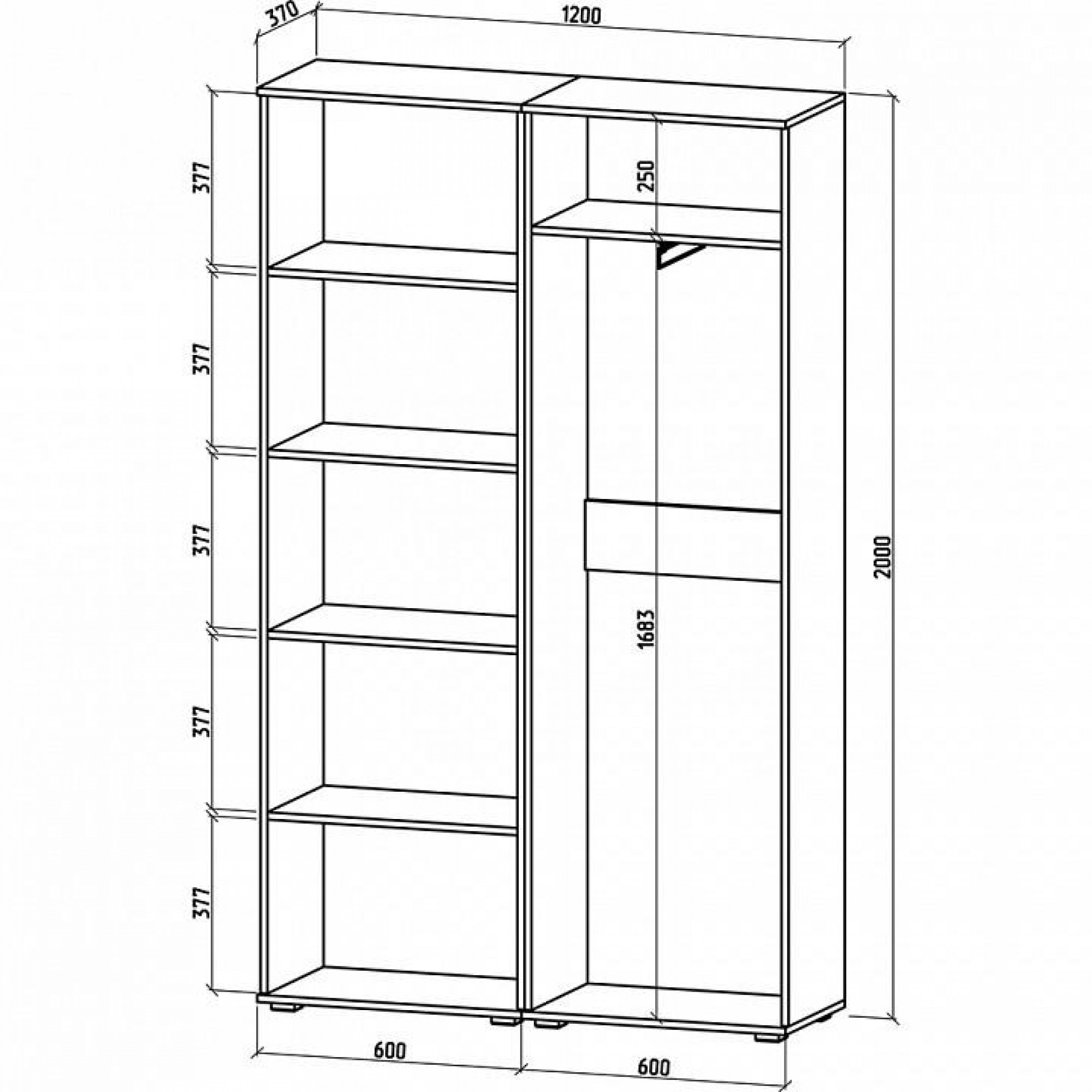 Шкаф платяной Тунис-7    MAS_SHT-7-DSB